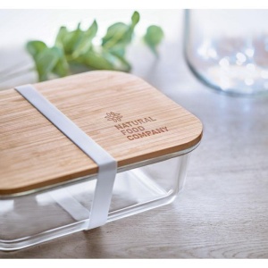 Kuhinjski dodatki Steklen lunchbox z bambusovim pokrovom
