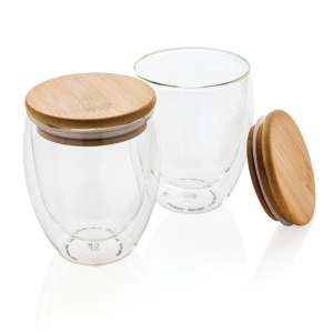 Skodelice in tumblerji Set dveh kozarcev iz borosilikatnega stekla s pokrovi 250 ml