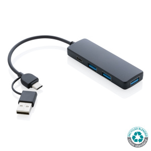 Mobilna tehnika USB zvezdišče iz reciklirane plastike RCS z dvojnim vhodom